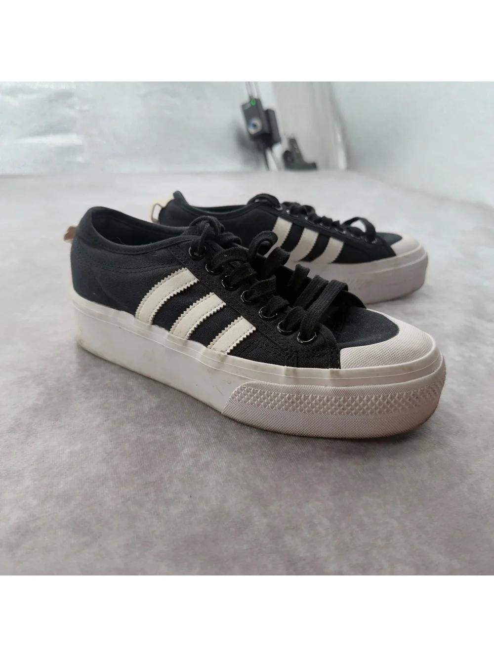 Adidas Nizza Black White Canvas Platform Sneakers Chunky Shoes Size 8
